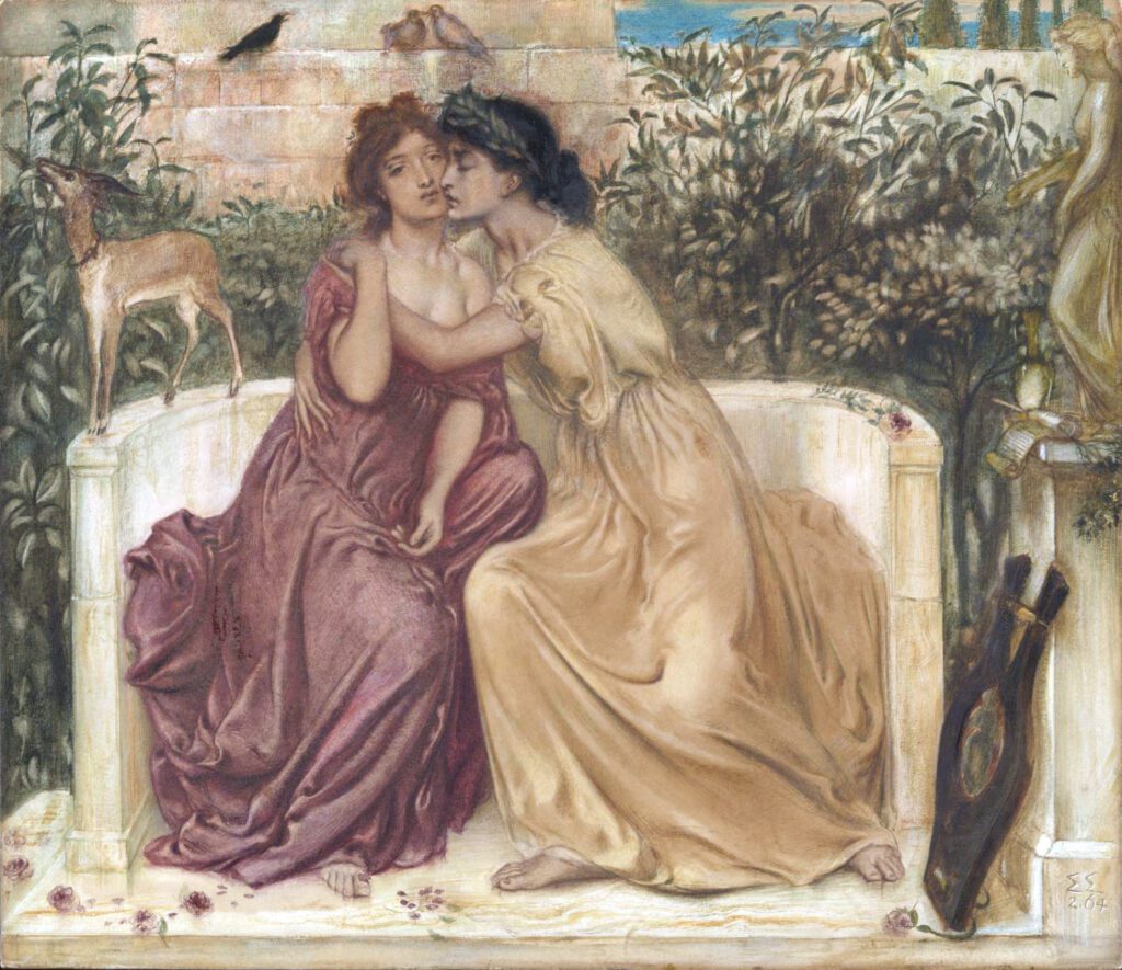 sappho and erinna in a garden at mytilene 1864 by simeon solomon 1840 1905