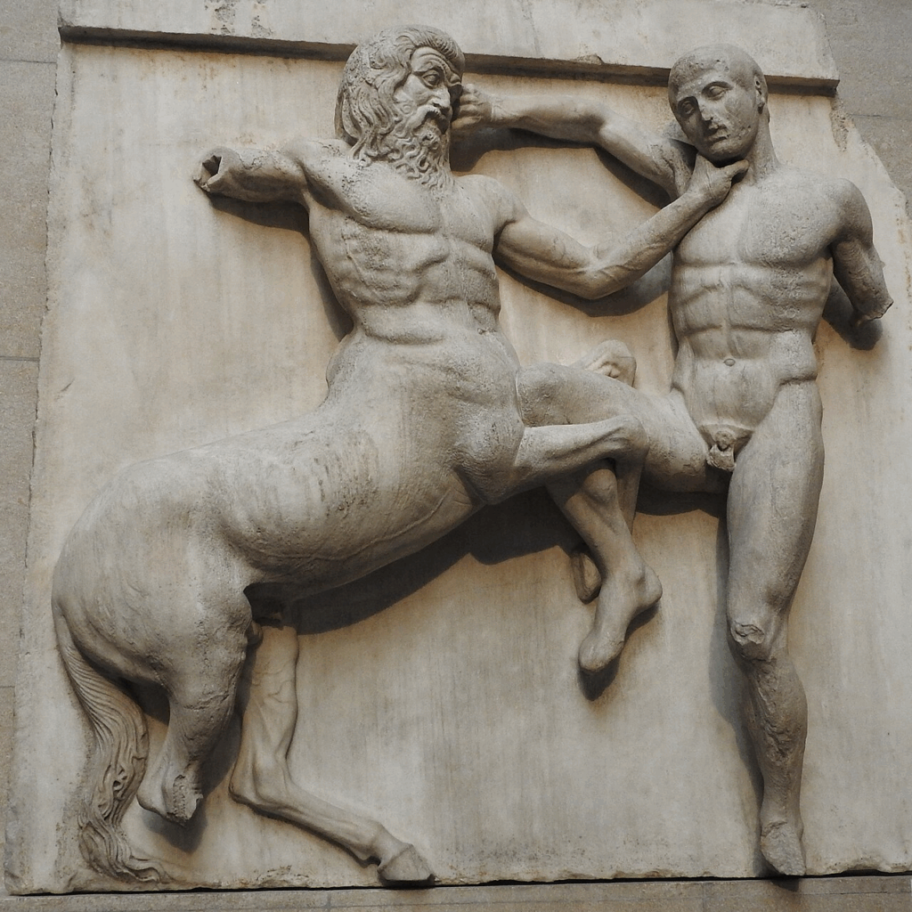 De strijd tussen de centauren en Lapithen, afgebeeld op het Parthenon van Athene. Caeneus vocht mee in deze strijd. 